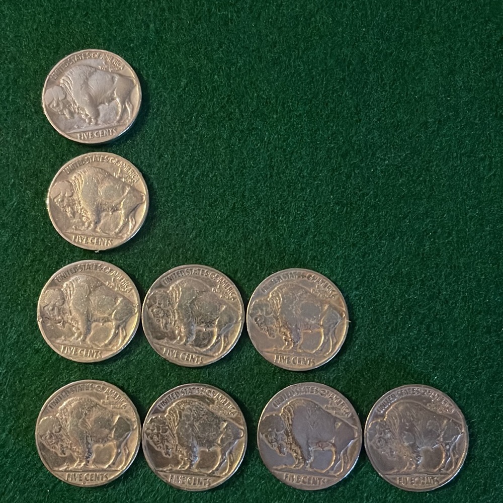 🇺🇸🦬Buffalo Nickels (Lot of 9) Years: 1929 (1), 1935 (1), 1936 (3), 1937 (4)